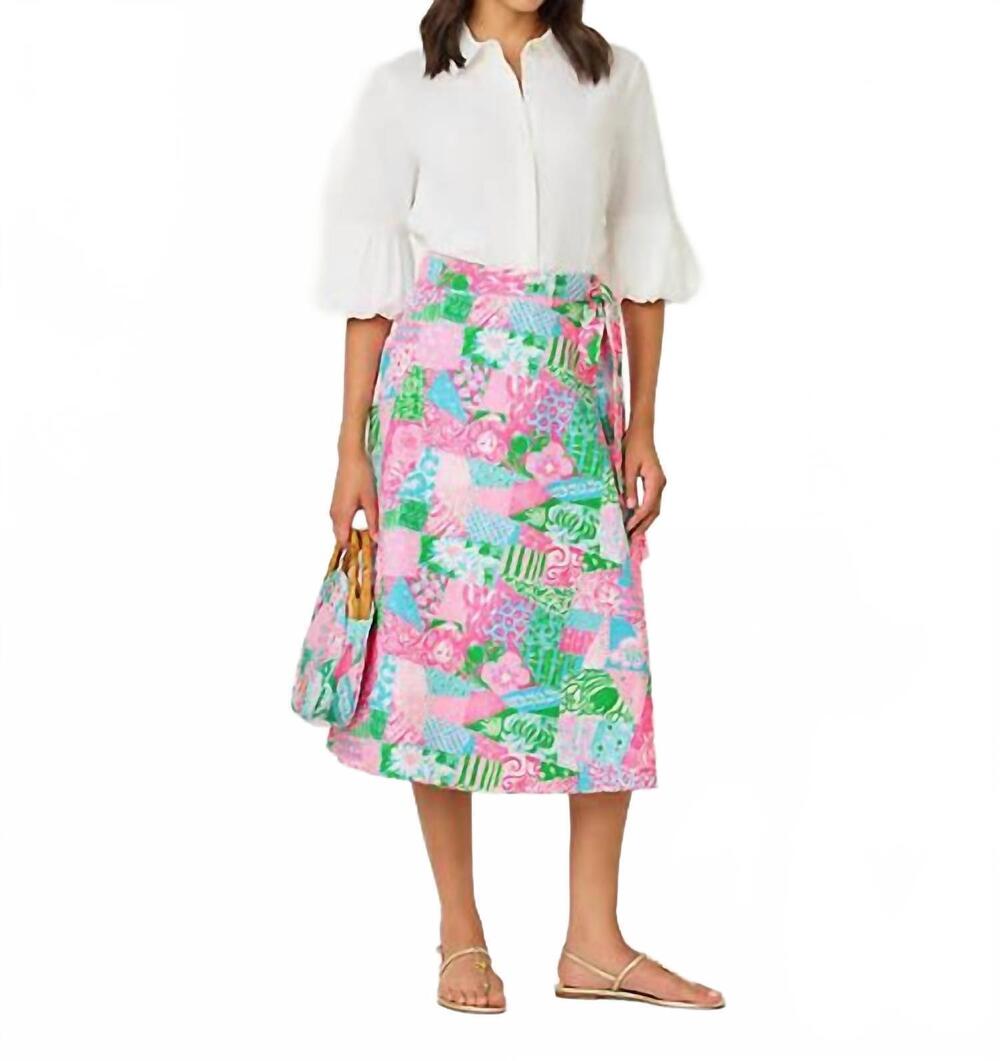 NEW LILLY PULITZER women's constance reversible midi skirt in multi crazy quilt